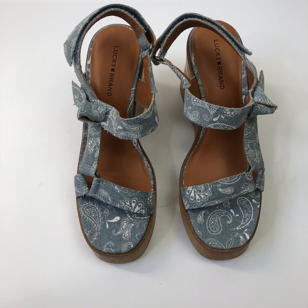 Lucky Brand Demmia Platform Wedge Sandal Acid Denim Blue Women's Size 8 - Picture 2 of 12